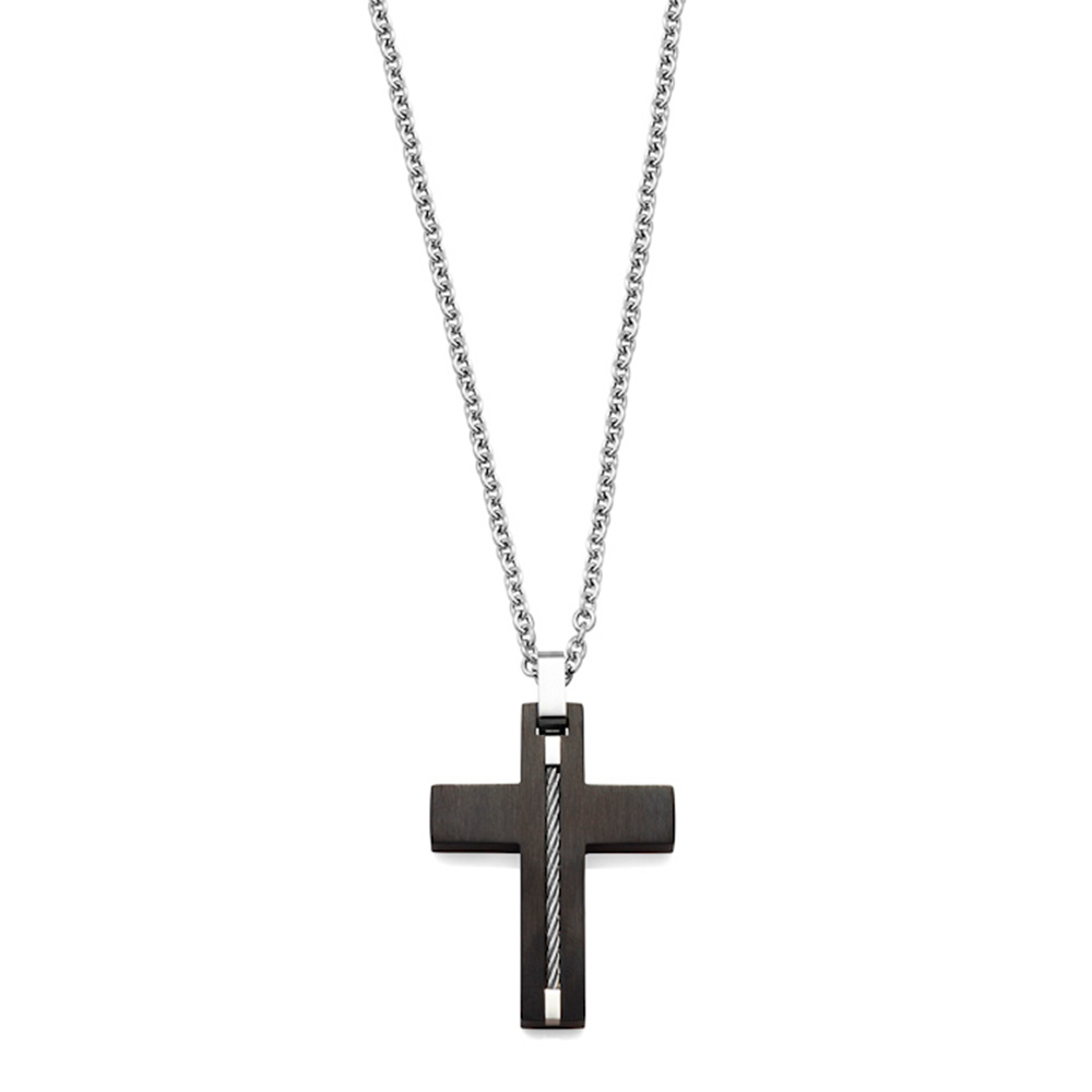 Colar Rosso Uomo Crucifixo Black Ip 2933-1