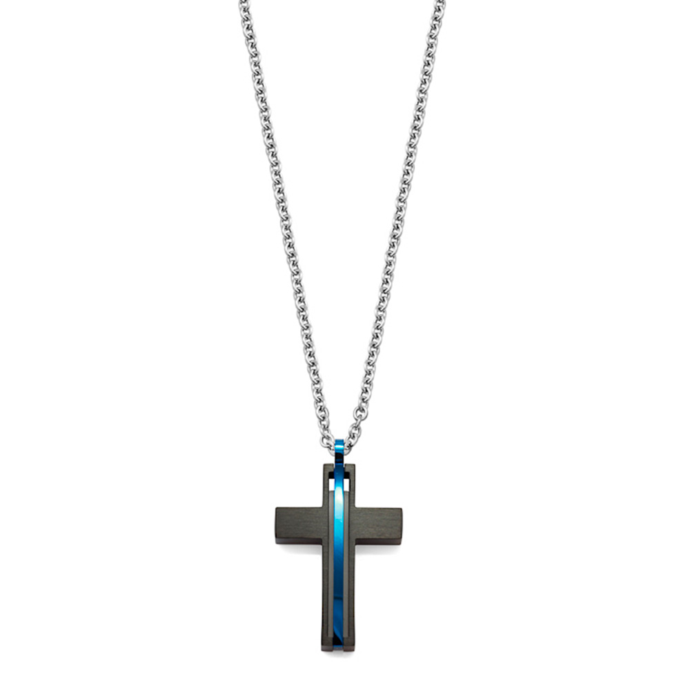 Colar Rosso Uomo Crucifixo Black/Blue 2942-1